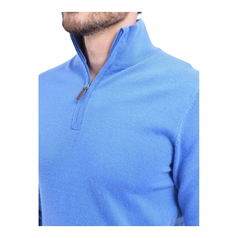 Pull Col Montant À Demi-Zip En Cuir 2 Fils - Le Cachemire Français - CJ33_ROYAL