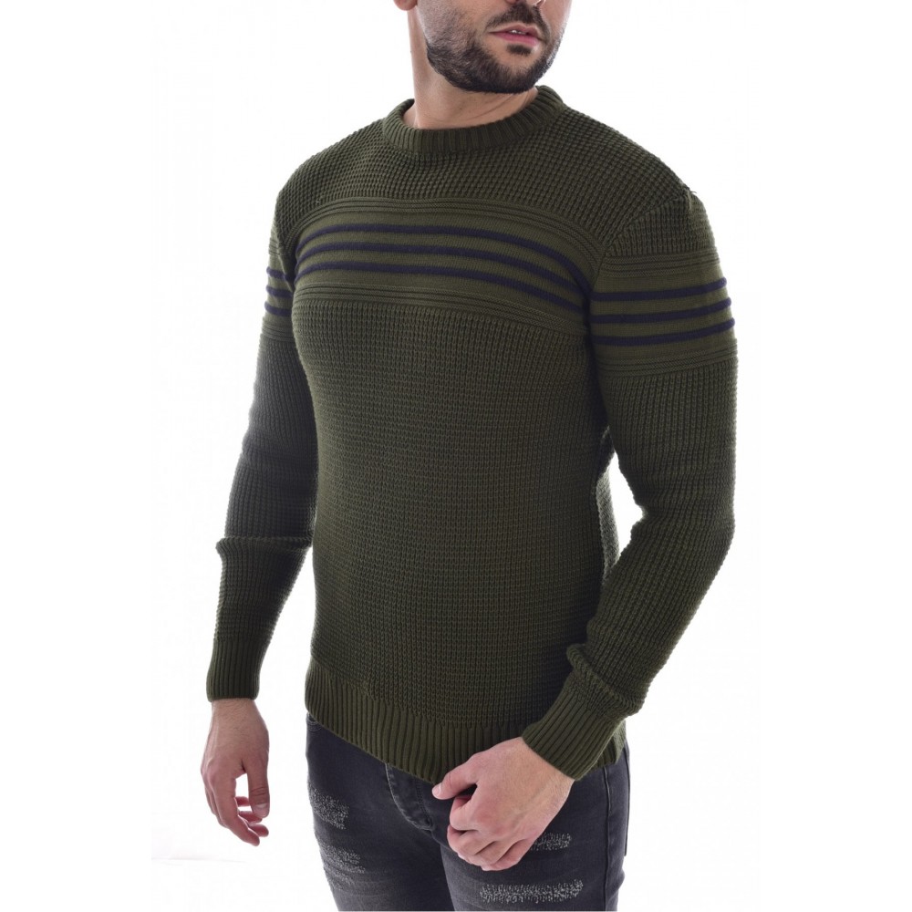 Pull fines mailles bicolore 2530 - Goldenim paris.-VERT-2530