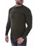 Pull fines mailles bicolore 2530 - Goldenim paris.-VERT-2530