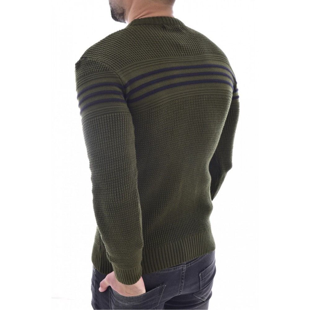 Pull fines mailles bicolore 2530 - Goldenim paris.-VERT-2530