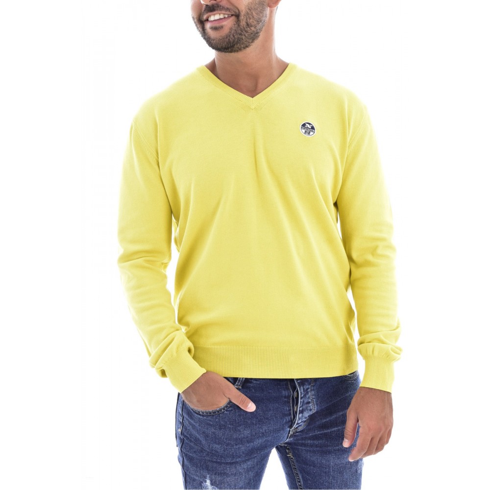 Pull col V en coton  - North sails.-JAUNE-VNE029