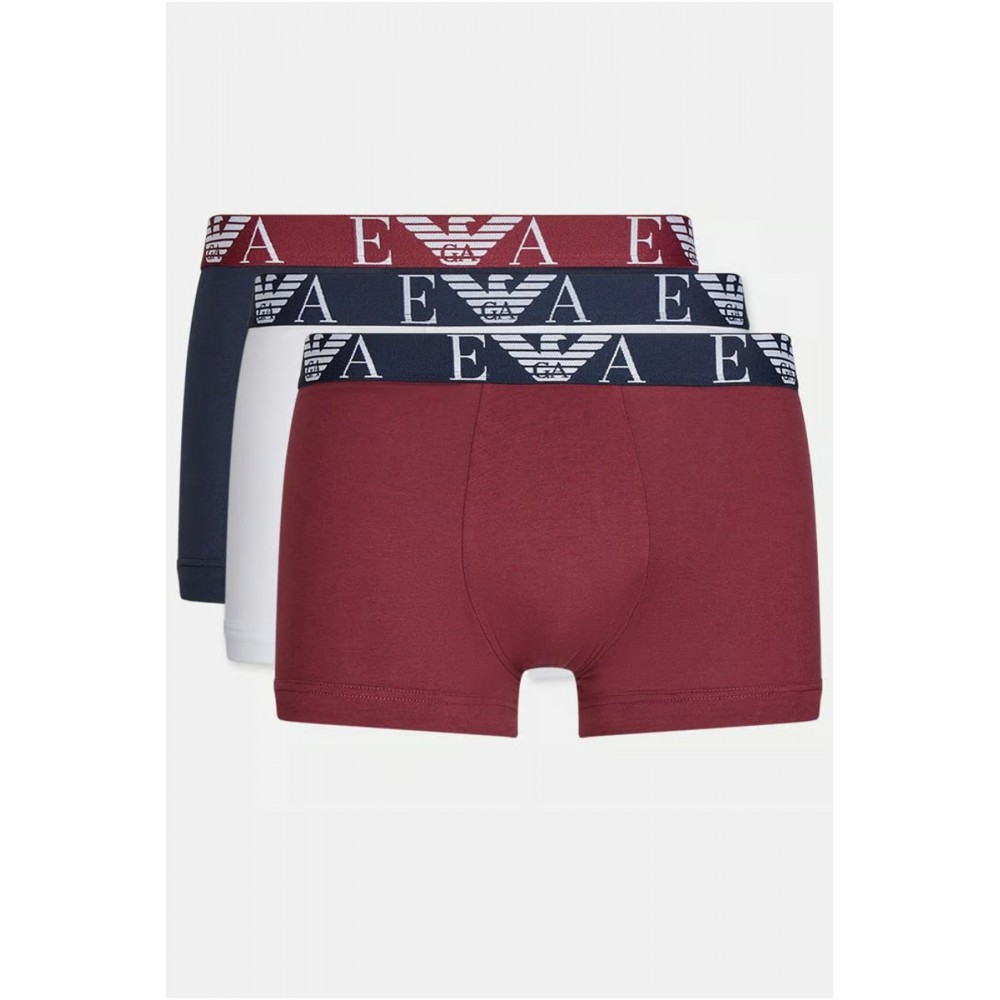 Tripack de boxers coton stretch - Emporio armani.-13911 BIANCO/MARIN/BORGOGN-111357 3F715