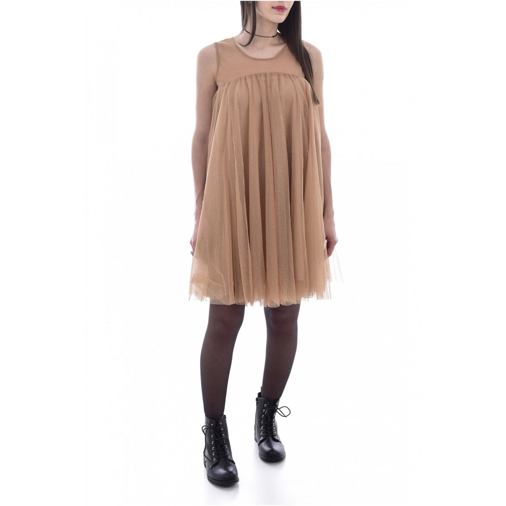 Robe trapèze en tulle pailleté Molly bracken BEIGE R1556H20