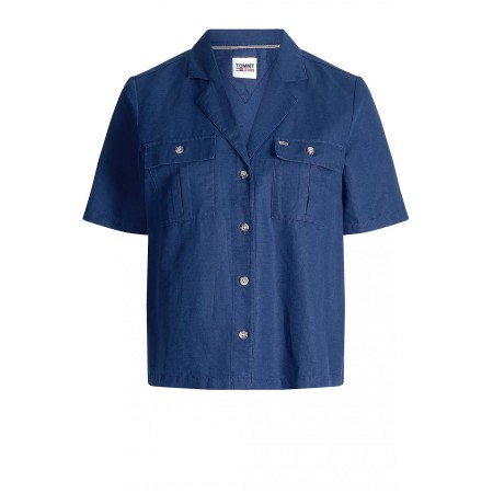 Chemise bowling en lin Tommy Jeans C87 bleu DW0DW09942