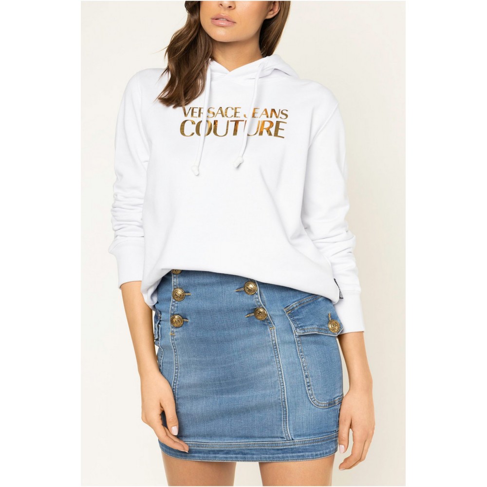 Sweat capuche à gros logo or Versace Jeans BLANC B6HVA70E