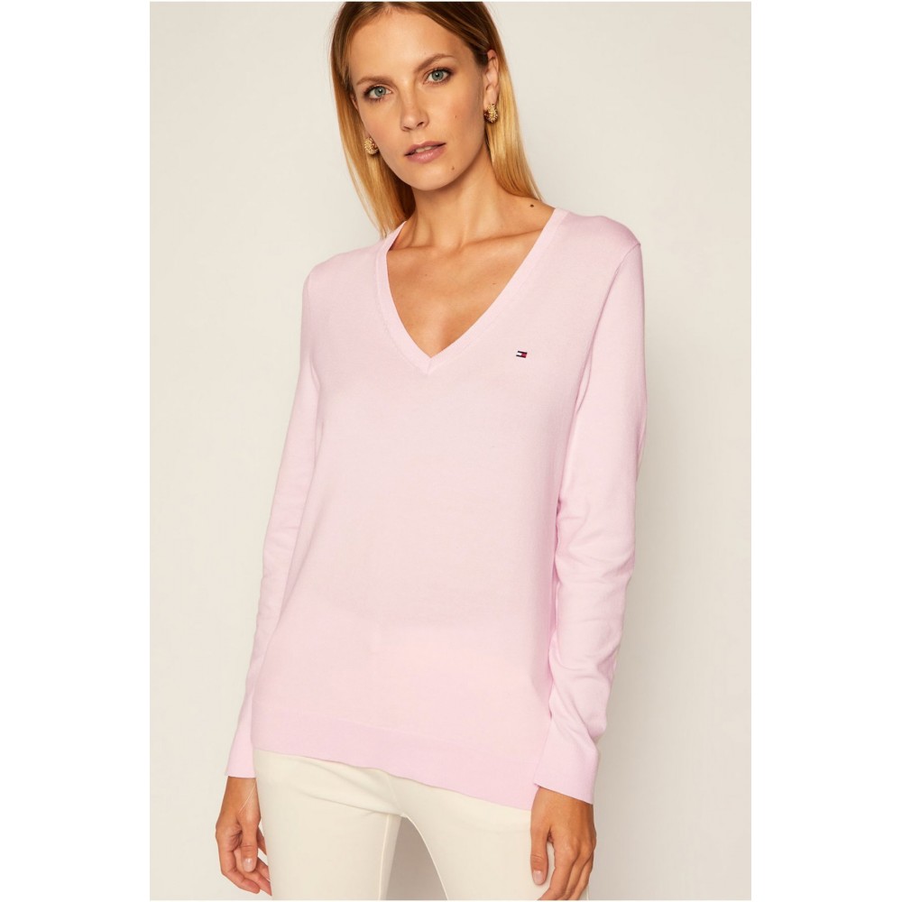 Pull fin en coton Tommy Hilfiger 888 rose WW0WW25294