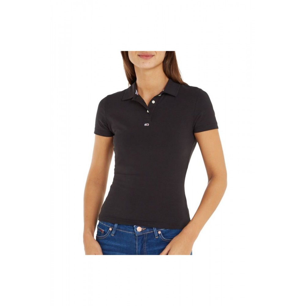 Polo stretch à logo brodé Tommy Jeans BDS Black DW0DW15847