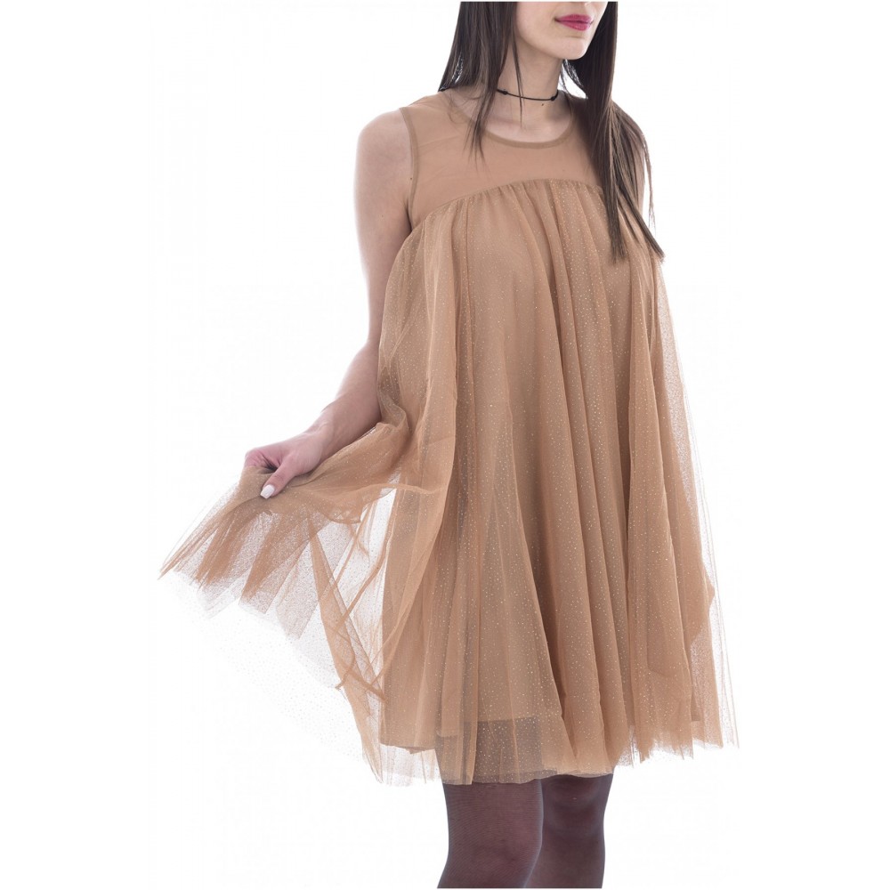 Robe trapèze en tulle pailleté Molly bracken BEIGE R1556H20