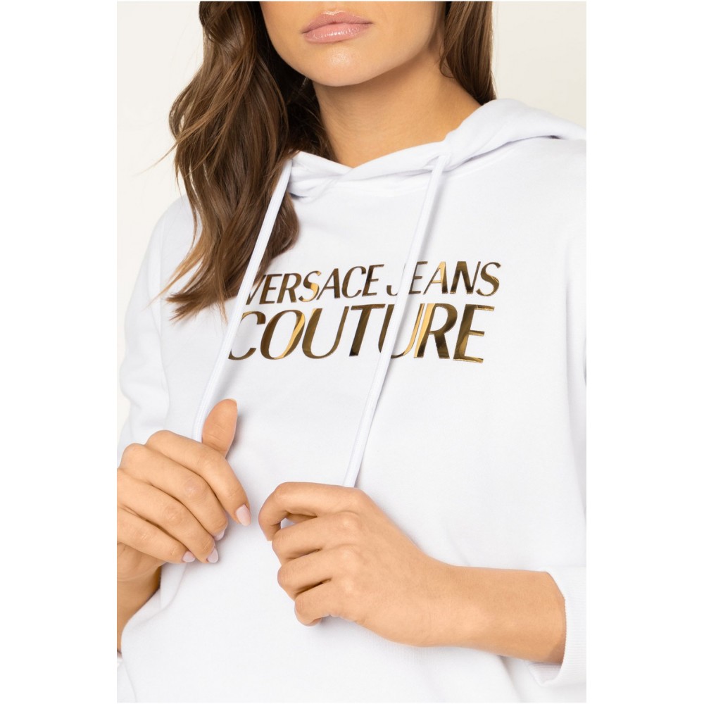 Sweat capuche à gros logo or Versace Jeans BLANC B6HVA70E