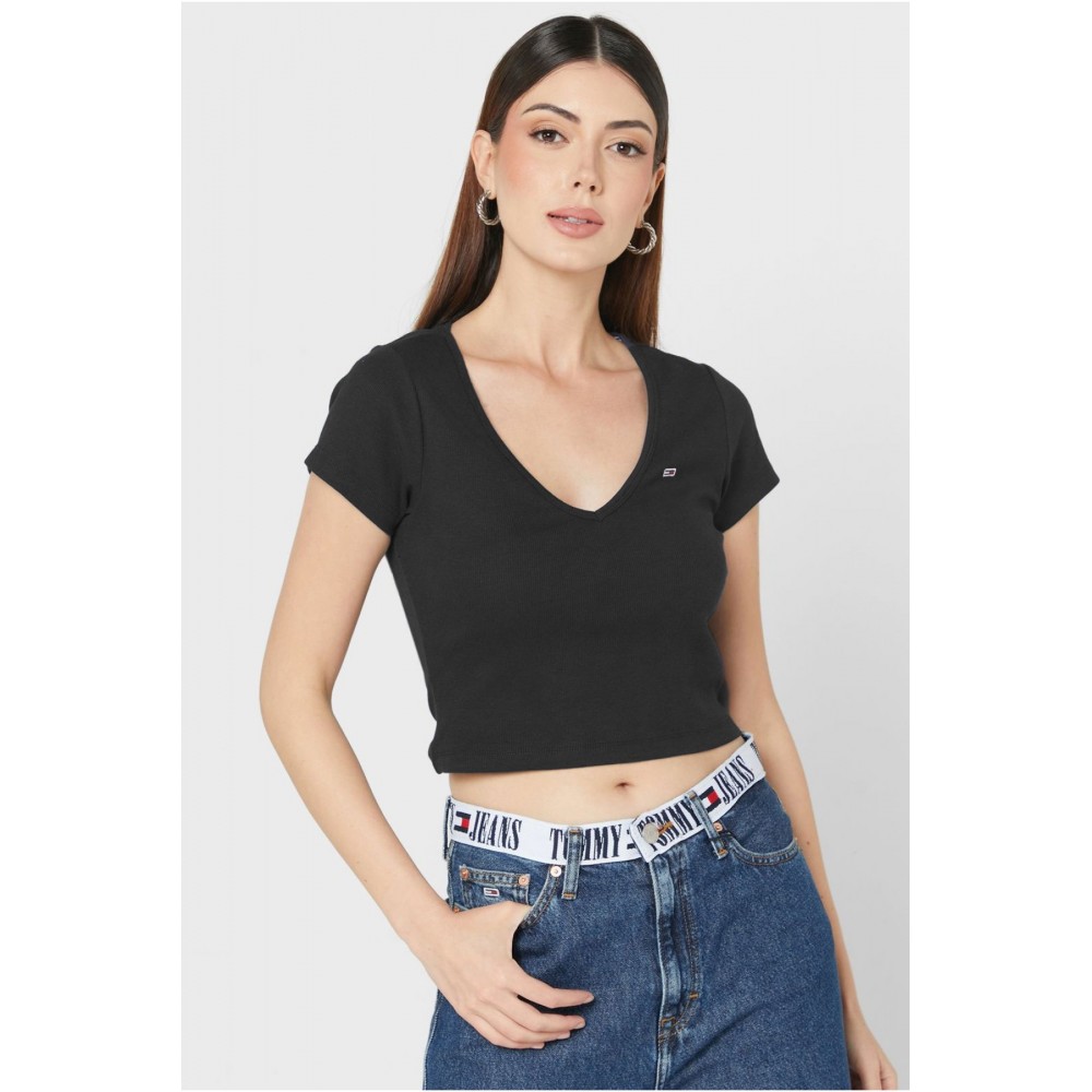 Crop top cotelé Tommy Jeans BDS Black DW0DW14877