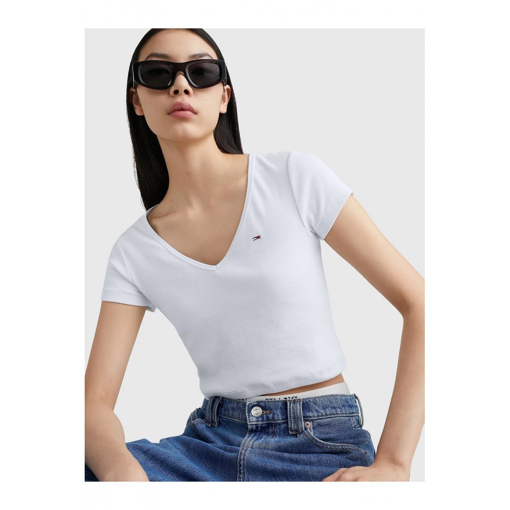 Crop top cotelé Tommy Jeans YBR White DW0DW14877