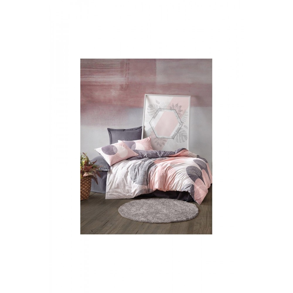 Housse de couette + 2 Taies d'oreiller - 240 x 220 cm + 60 x 60 cm - Leron - Grey - 129CTN62688 COTTON BOX Grey/Pink/White 129CT