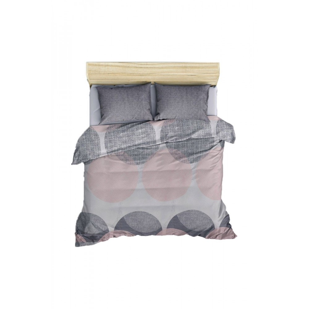 Housse de couette + 2 Taies d'oreiller - 240 x 220 cm + 60 x 60 cm - Leron - Grey - 129CTN62688 COTTON BOX Grey/Pink/White 129CT