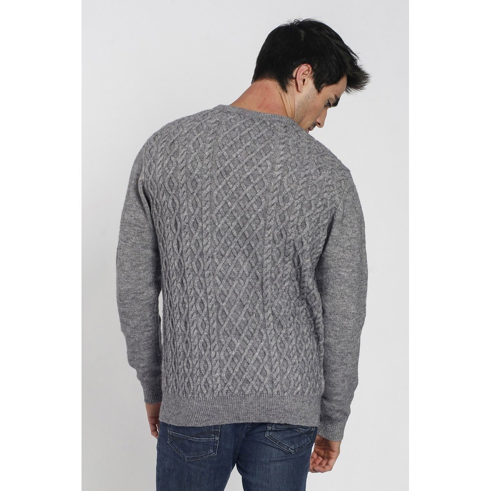 Pull homme col rond torsadé en laine et soie