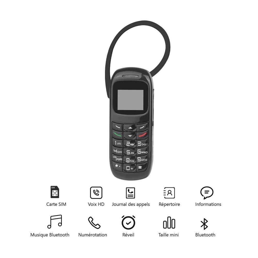 Mini téléphone oreillette Bluetooth mini mobile Micro SIM Blanc