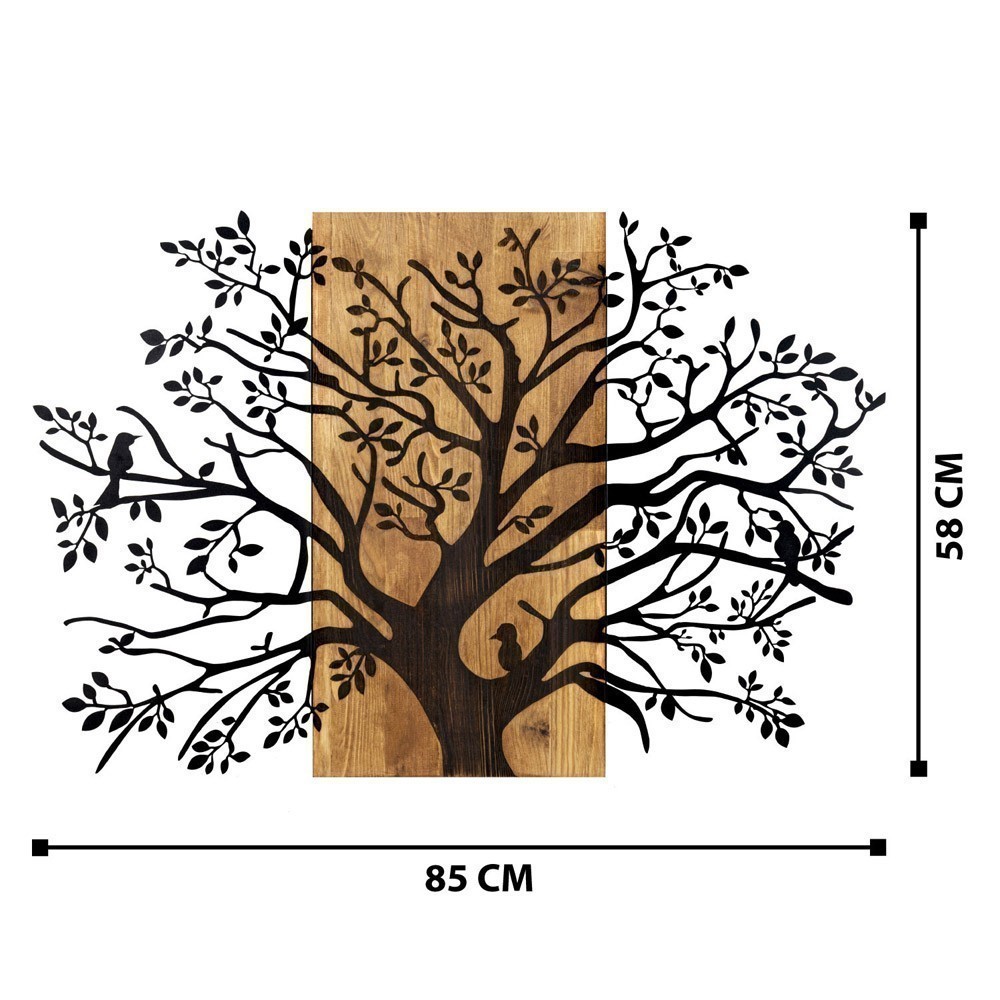 Décoration murale en métal et bois arbre 72 x 58 cm