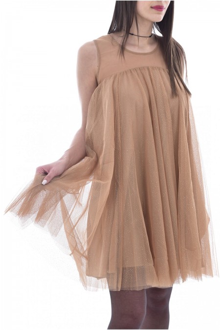 Robe trapèze en tulle pailleté Molly bracken BEIGE R1556H20