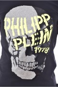 Tee shirt à tête de mort strassée Philipp plein 209 BLACK/YELLOW MTK4348 PJY002N