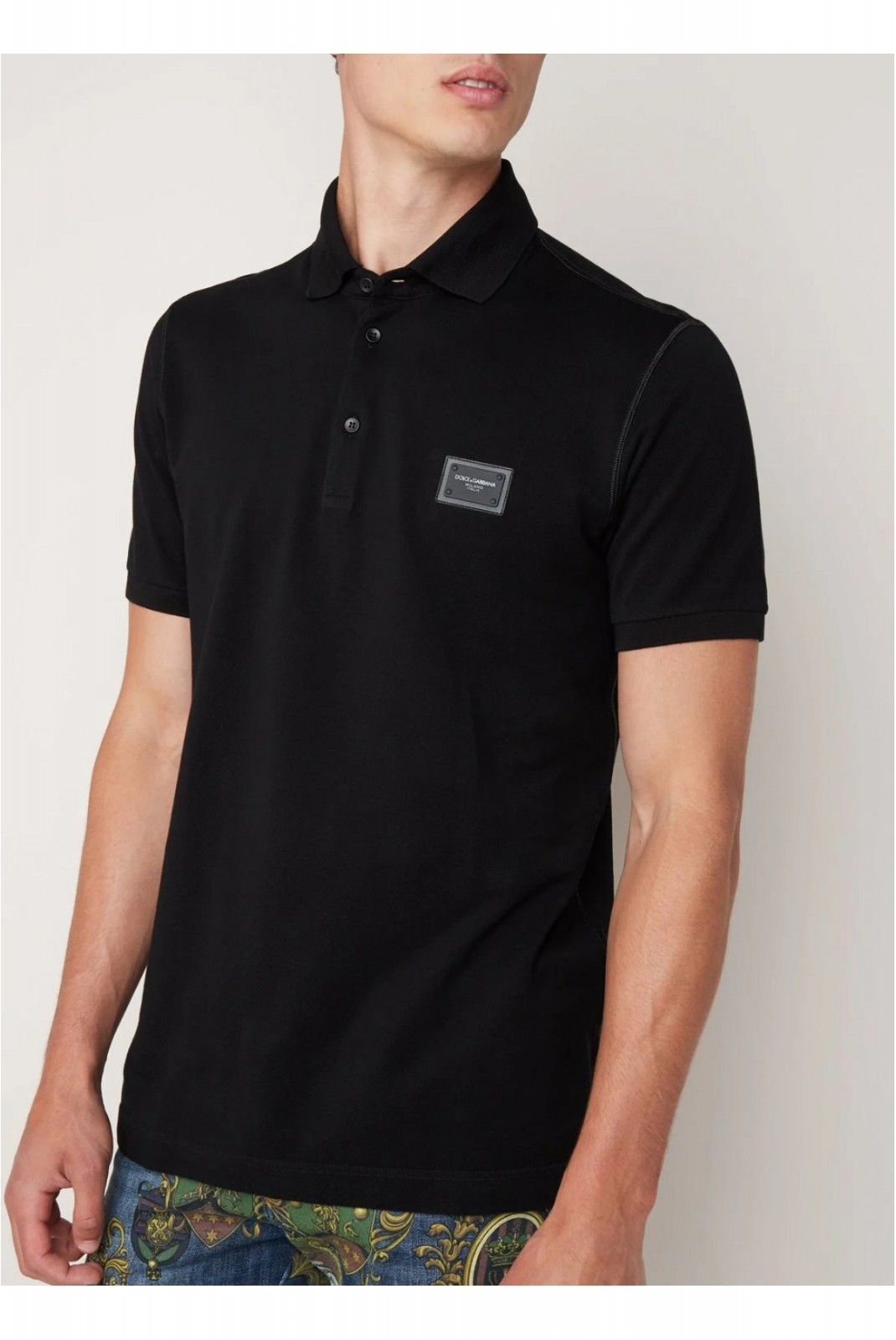 Polo en coton piqué à logo métal Dolce&Gabbana N0000 BLACK G8KK1T FU7EN