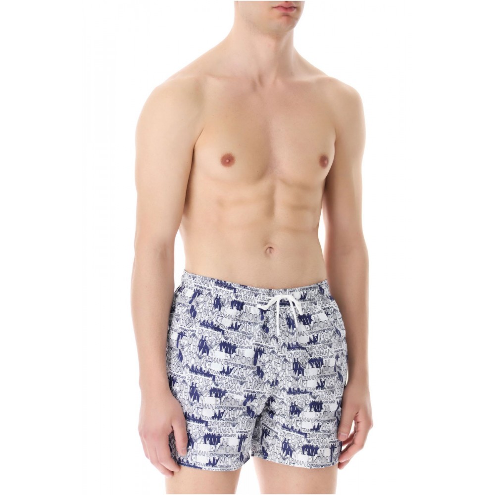 Short de bain multilogos Emporio armani 76910 LOGO ALLOVER BIANCO 211740 2R444