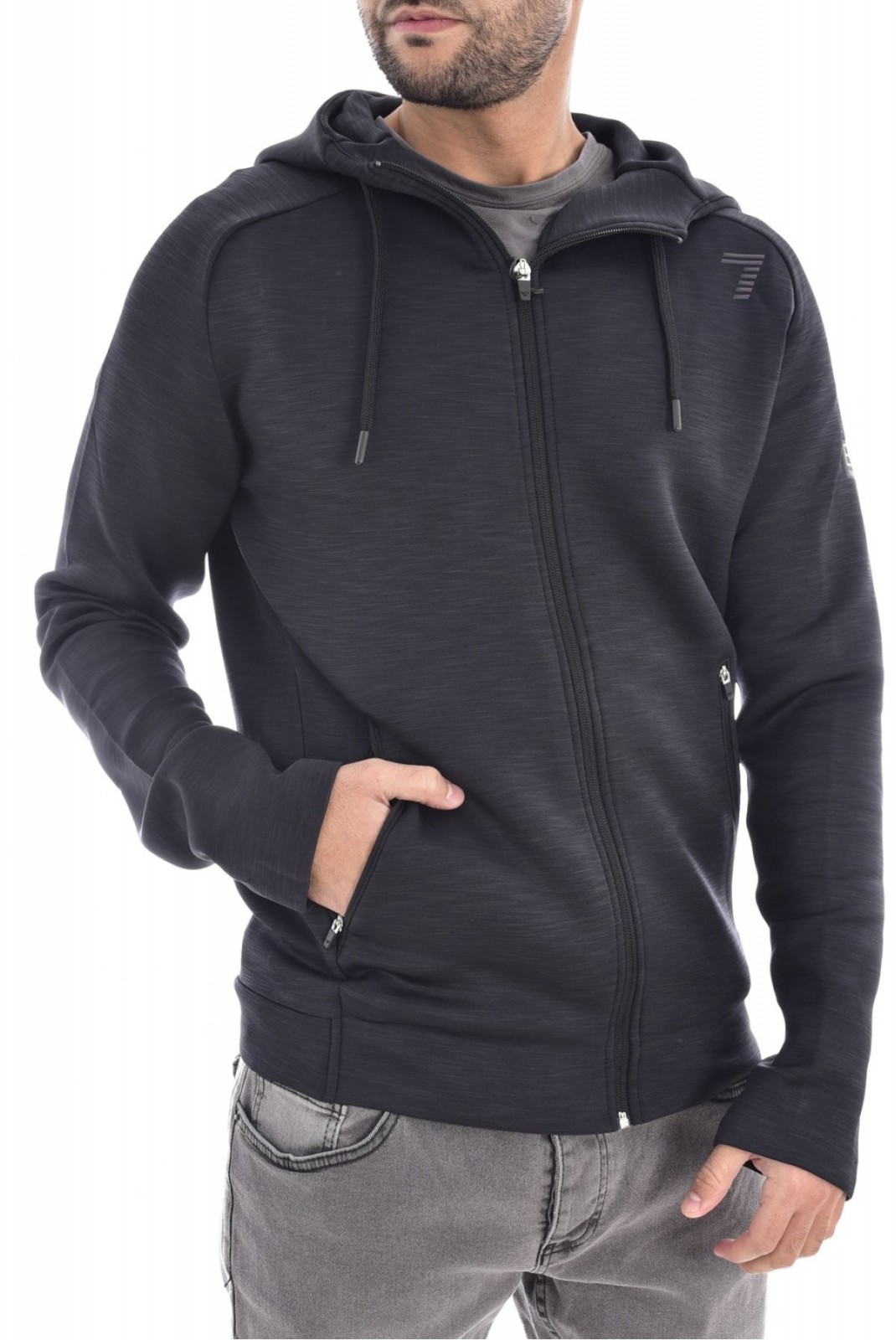 Sweat zippé stretch à capuche Ea7 1200 BLACK 6LPM39 PJJHZ