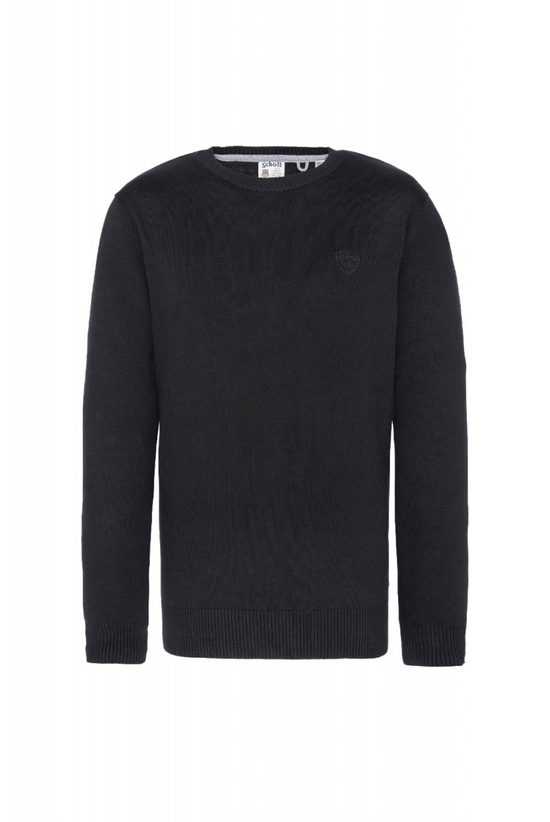 Pull fin col rond 100% coton Schott BLACK PLB100