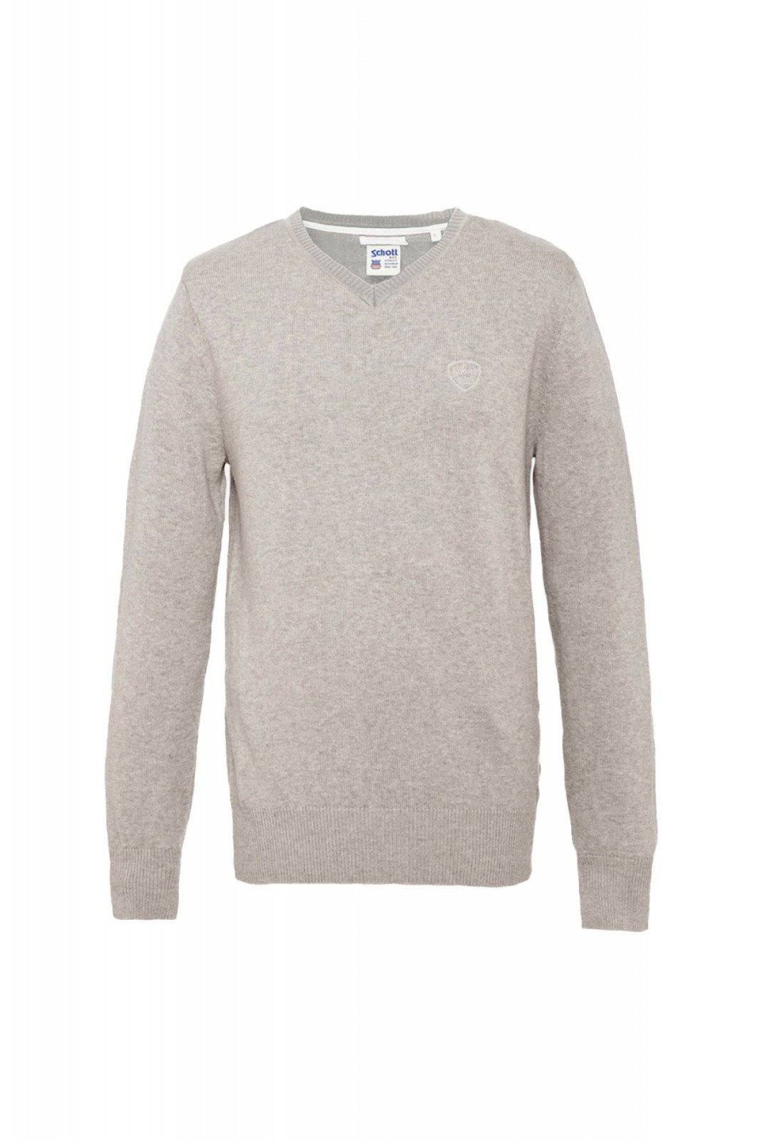 Pull 100% coton col V Schott H GREY PLB110