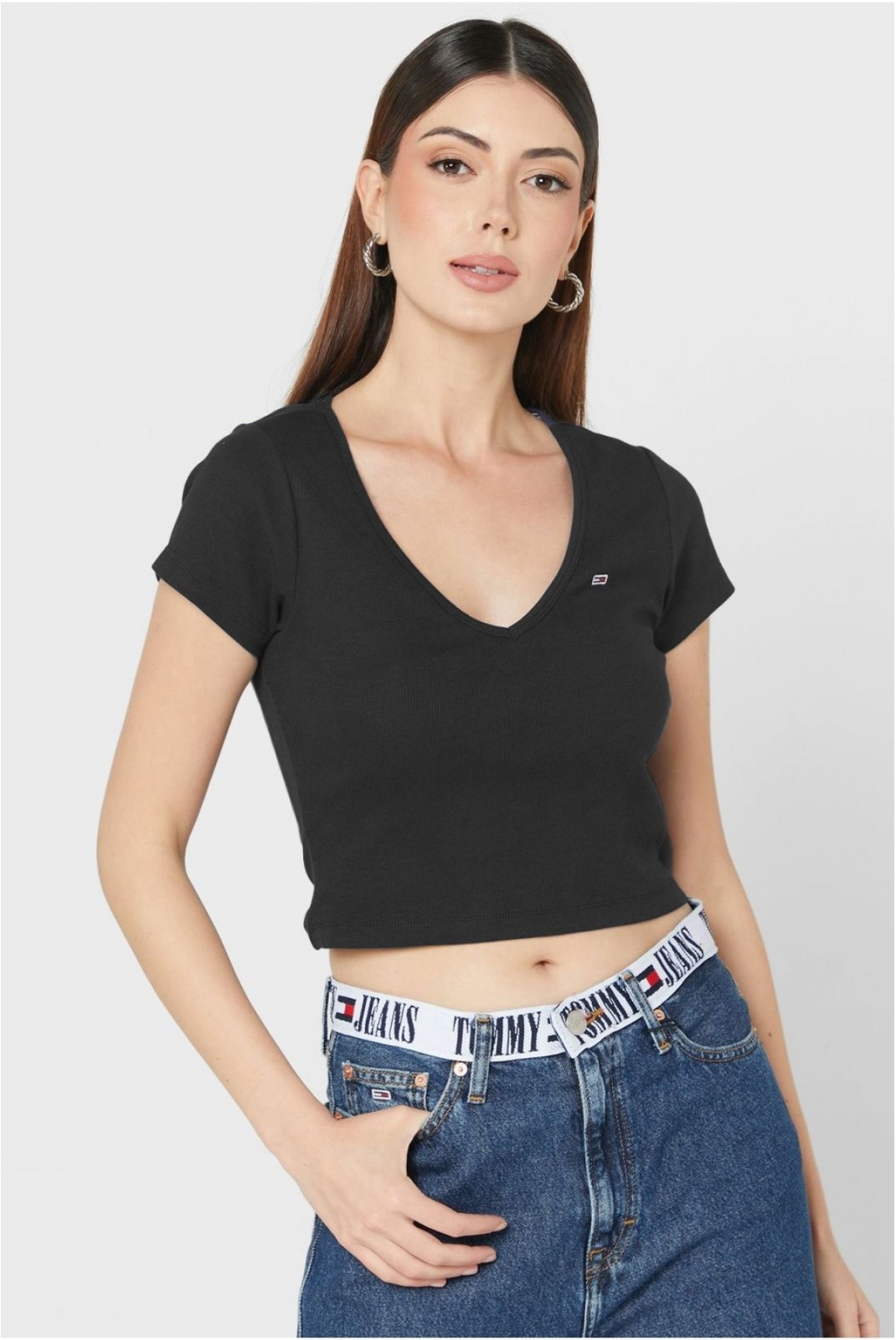 Top col V logo Tommy Jeans BDS Black DW0DW14877