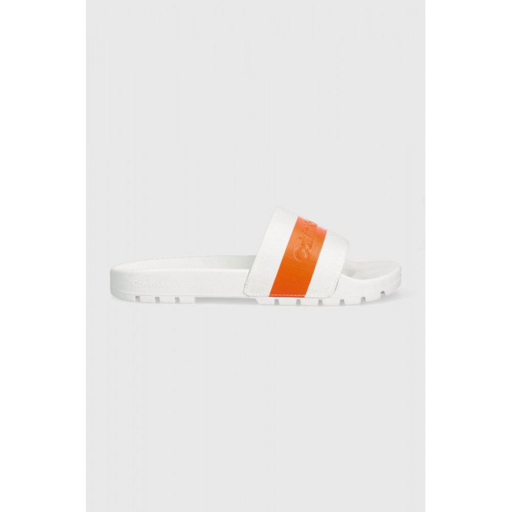 Mules en PVC et textile Calvin klein YBR Bright White/Shocking Orange YM0YM00733