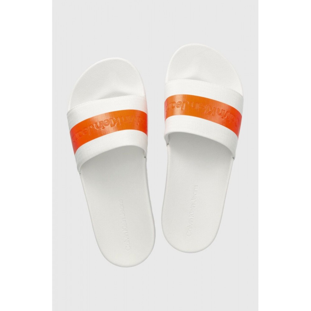 Mules en PVC et textile Calvin klein YBR Bright White/Shocking Orange YM0YM00733