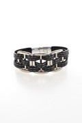 Bracelet cuir et métal L'atelier de Gaspard Chrome noir A77 Chrome