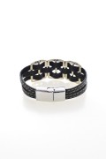 Bracelet cuir et métal L'atelier de Gaspard Chrome noir A77 Chrome