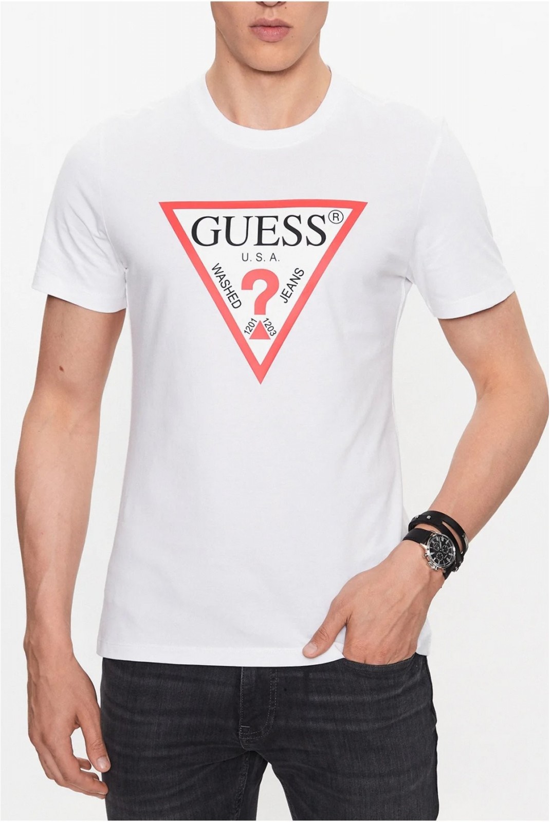 TShirt 100% coton logo Guess jeans G011 Pure White M2YI71 I3Z14