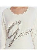 Pull léger à gros logo strassé Guess jeans G012 CREAM WHITE W3BR25 Z2NQ2