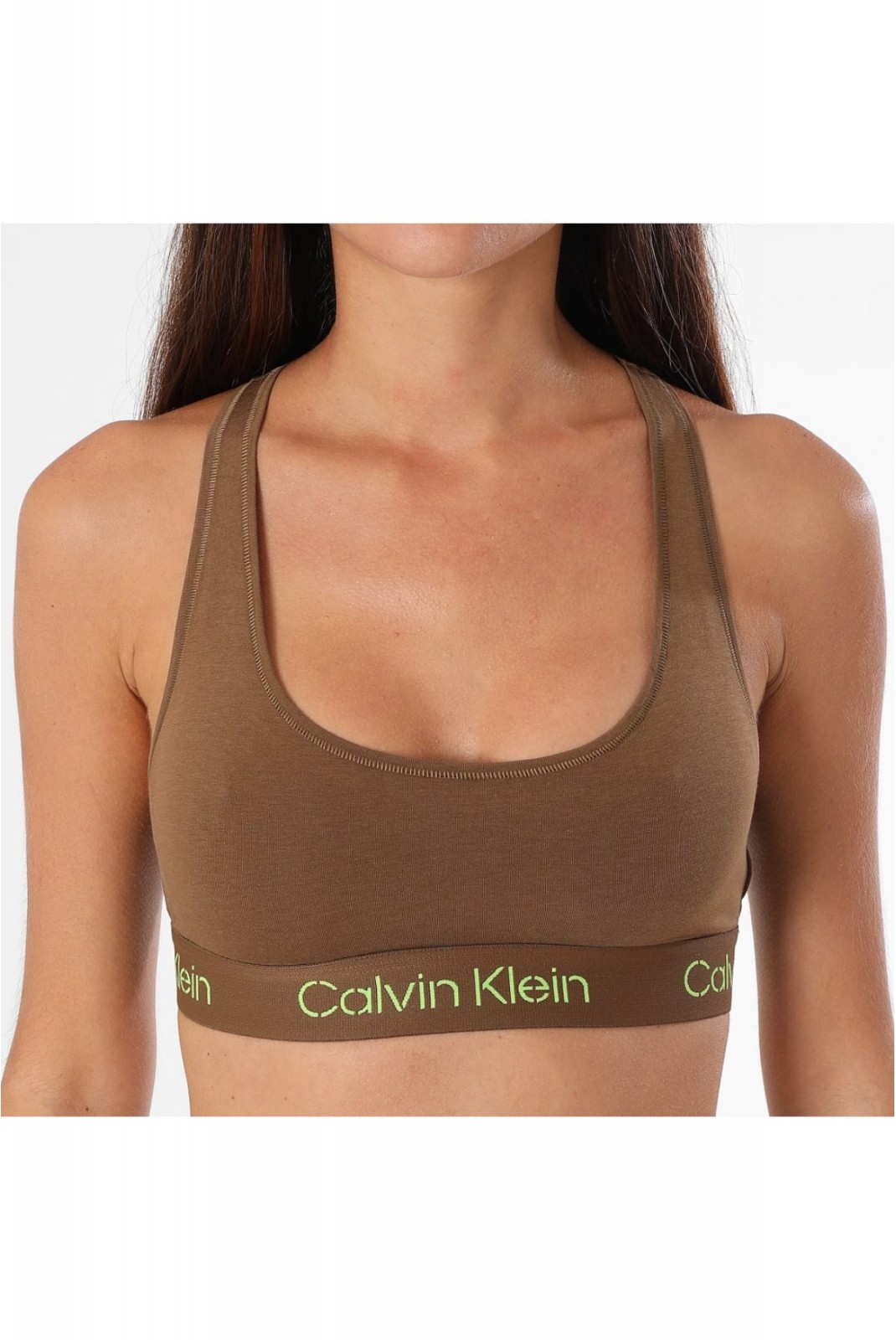 Brassière coton stretch Calvin klein FU9 COFFEE LIQUER/JASMINE GREEN LOGO 000QF7454E