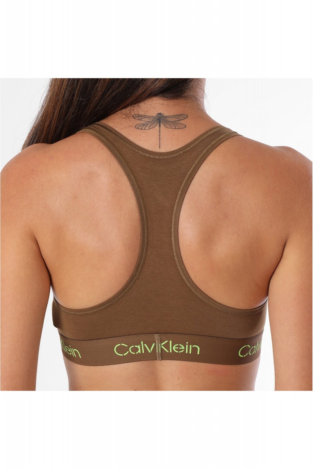 Brassière coton stretch Calvin klein FU9 COFFEE LIQUER/JASMINE GREEN LOGO 000QF7454E