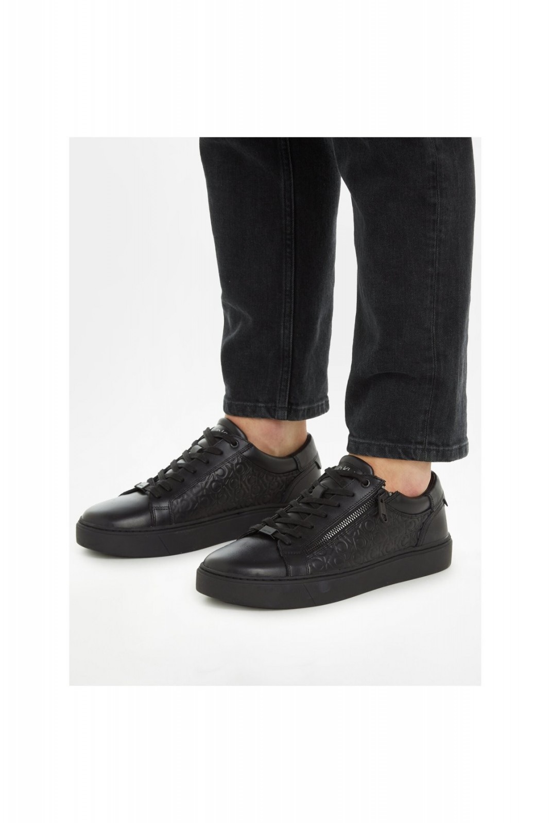 Sneakers cuir logo embossé Calvin klein 0GL Triple Black Mono HM0HM01188