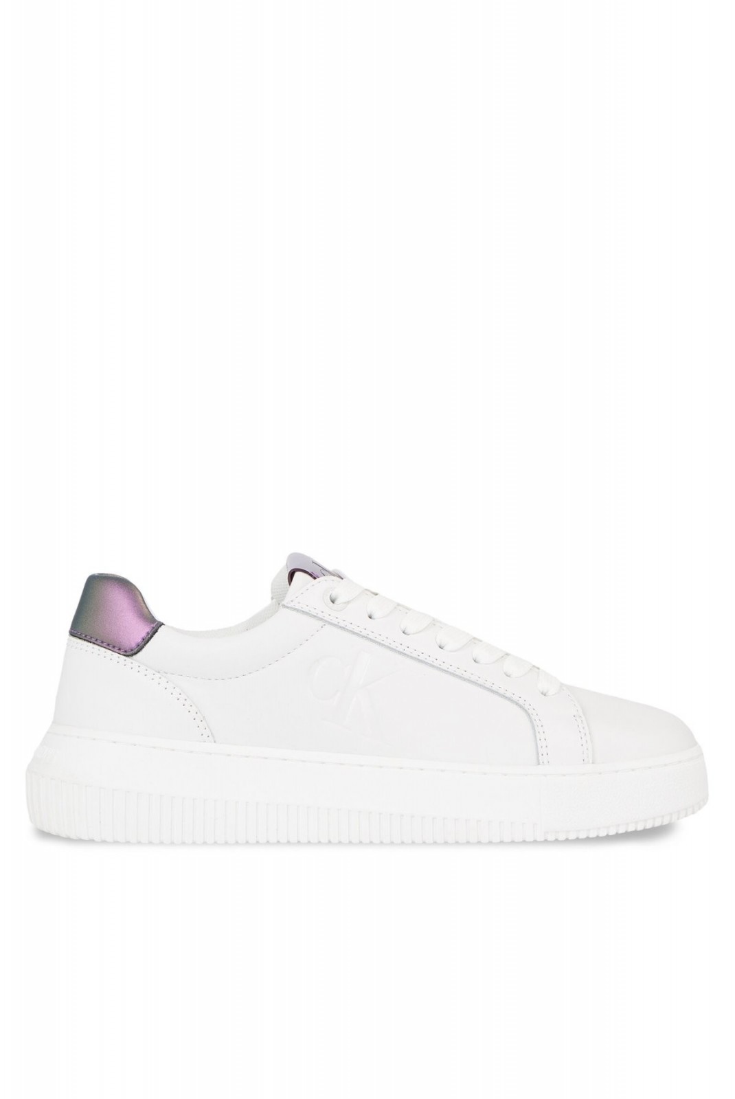 Sneakers cuir irisé logo embossé Calvin klein 01W Bright White/Amethyst YW0YW01202