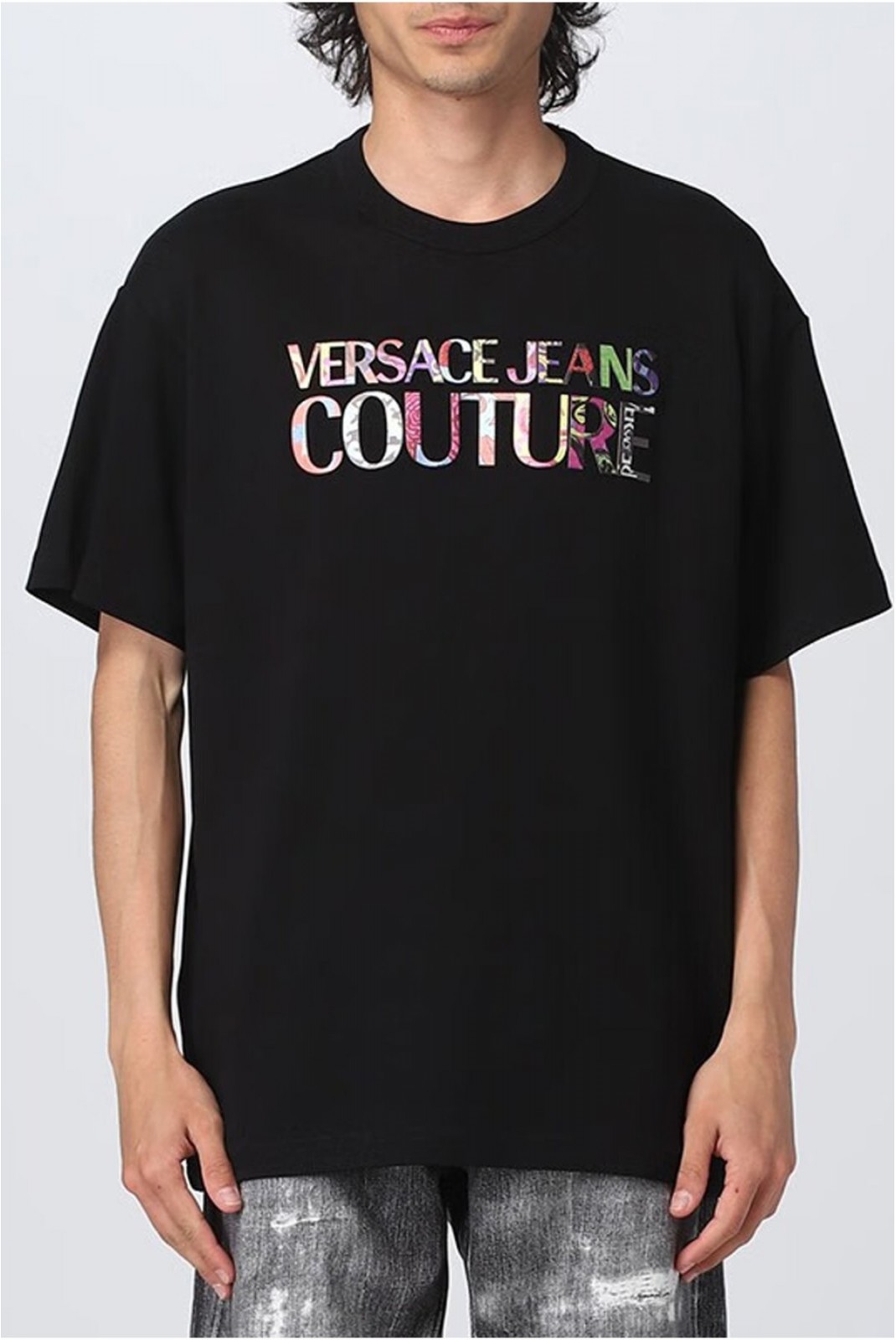 TShirt droit logo relief Versace Jeans 899 BLACK 74GAHG01 CJ01G