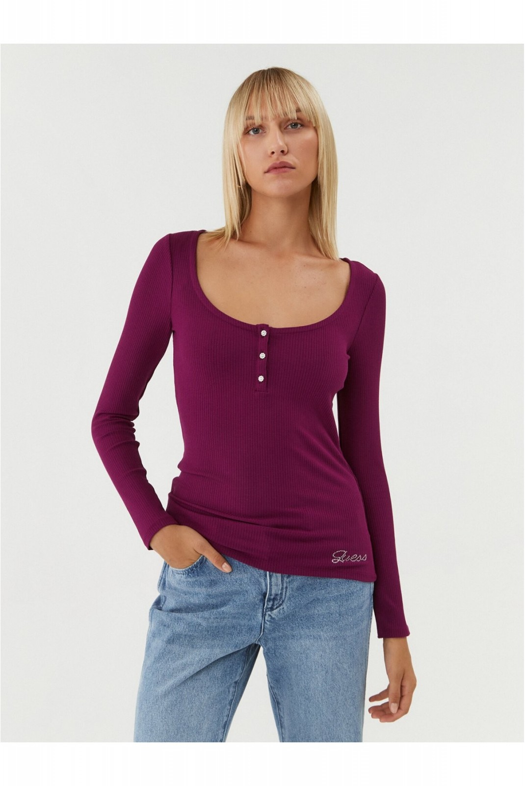 Top stretch cotelé Guess jeans A416 REGAL VIOLET  W2YP46 KBCO2