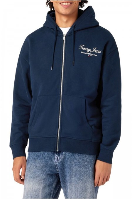 Sweat capuche zippé logo brodé dos Tommy Jeans C1G Dark Night Navy DM0DM18389