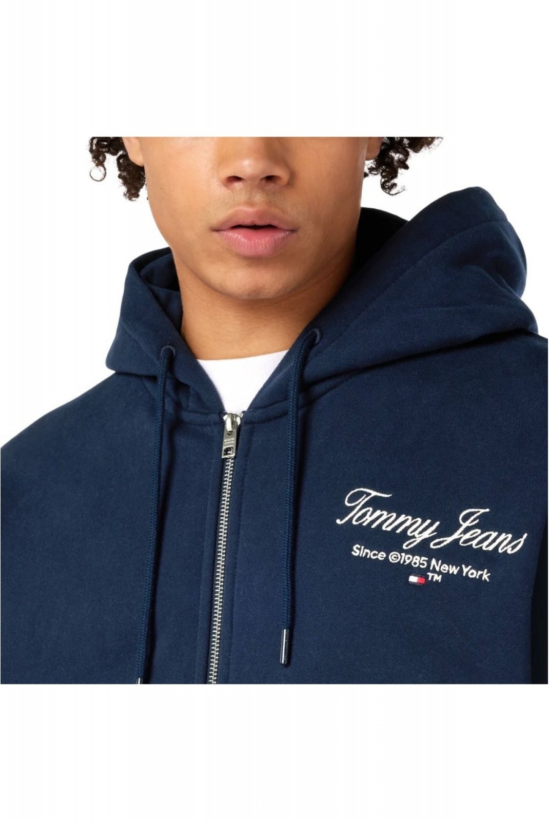 Sweat capuche zippé logo brodé dos Tommy Jeans C1G Dark Night Navy DM0DM18389