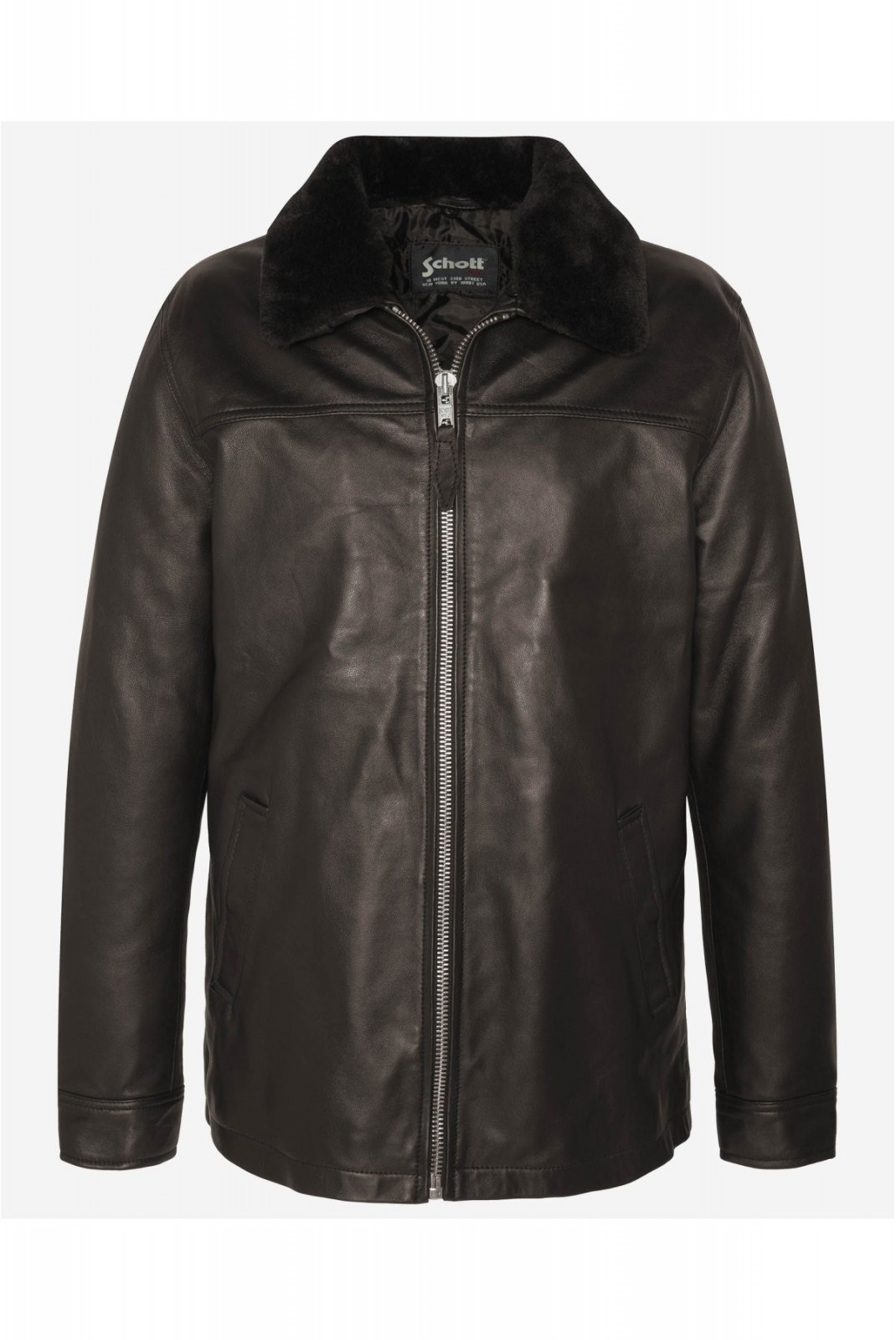 Blouson cuir col fourrure amovible Schott BROWN LCNICOLAS