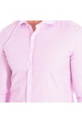 Chemise ML Bar6 CAFE COTON Pink-Stripes White BAR6-SLIM-33LS