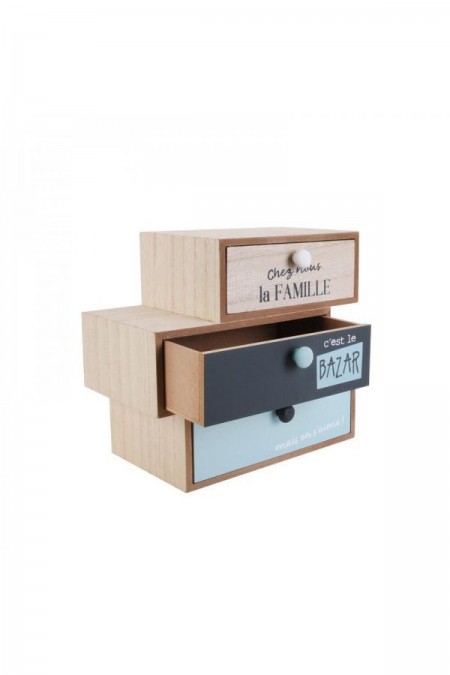 Rangement 3 Tiroirs Decales Home Déco Factory Bois-Gris-Bleue Aqua HD4636