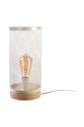 Lampe A Poser Cylindre Grille Metal Blanc Bois  - LA12064 Home Déco Factory  LA12064