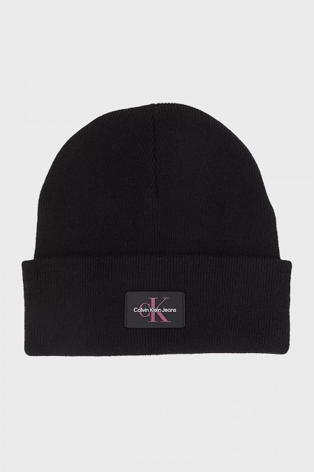 Bonnet patch logo laine cachemire Calvin klein BEH Black K60K611834