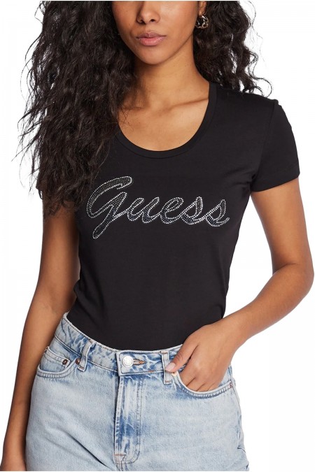 TShirt à logo strassé Guess jeans JBLK Jet Black A996 W3RI50 J1314