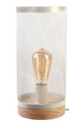 Lampe A Poser Cylindre Grille Metal Blanc Bois  - LA12064 Home Déco Factory  LA12064