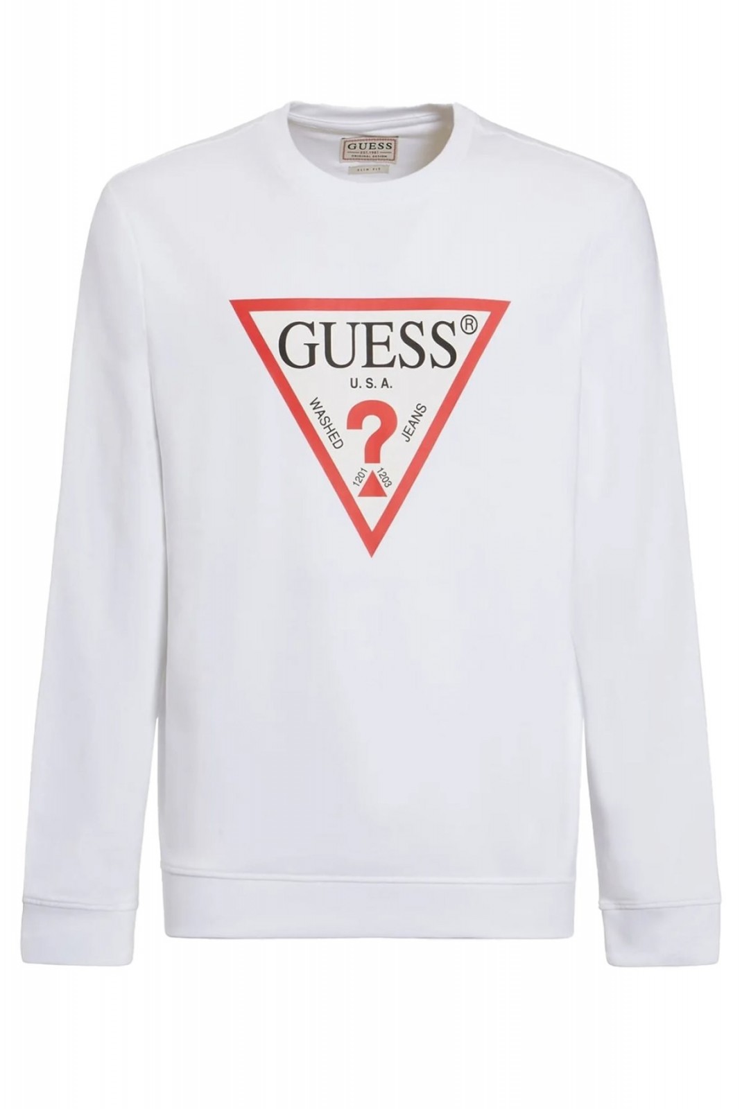 Sweat iconique en coton bio Guess jeans G011 Pure White M2YQ37 K6ZS1